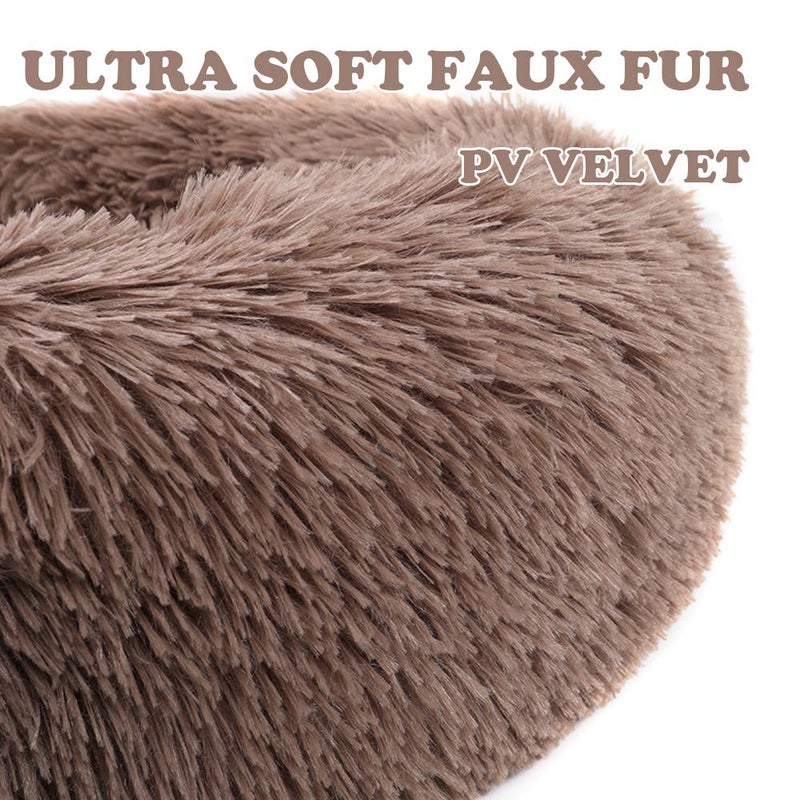 otoez Kitten Puppy Bed Extra Small XS Round Dog Cat Beds Anti Anxiety Plush Pet Calming Donut Bed with Non-Slip Waterproof Bottom, Washable (15.7", Khaki) - Image 4